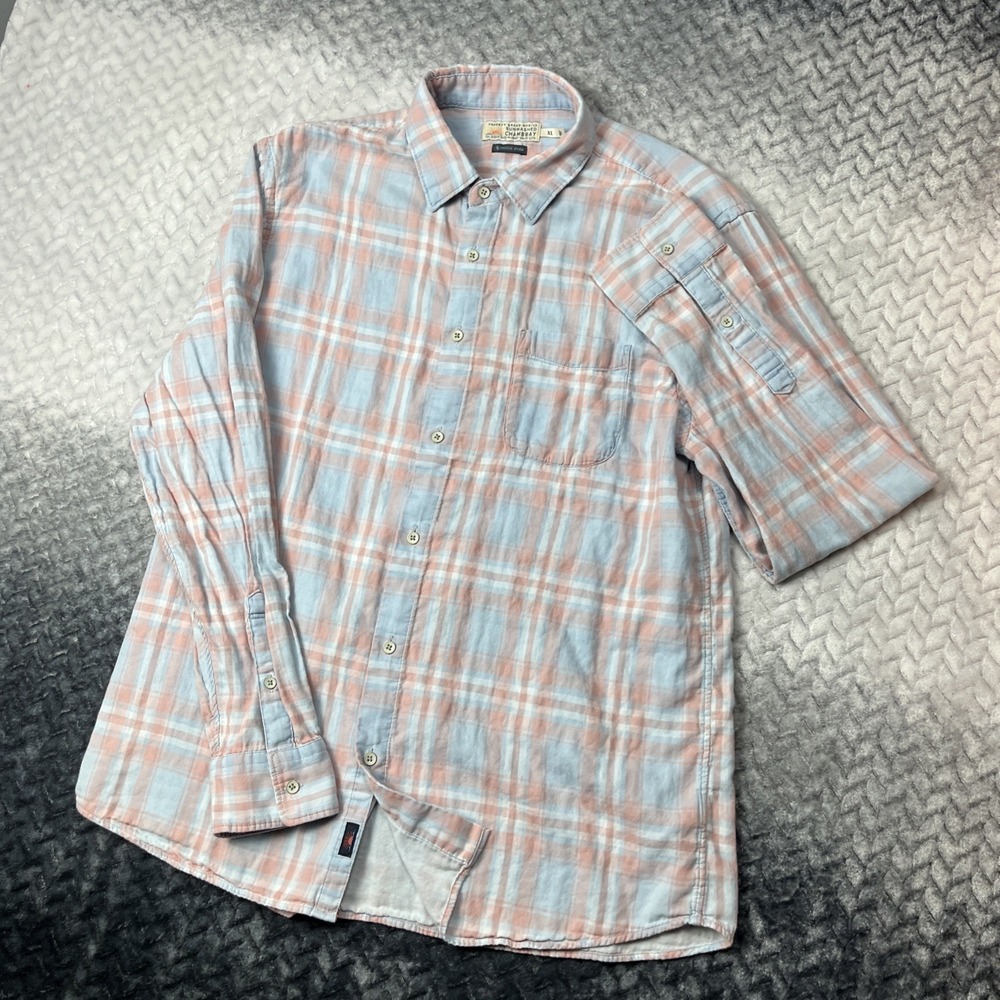 Faherty Sunwashed Chambray Shirt Mens XL Indigo Dyed Supima Cotton Plaid 1352